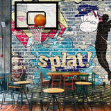 Basketball graffiti wallpaper in modern teen bedroom showing urban street art style with spray paint effects