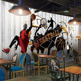 Basketball mural wallpaper bringing urban style to a modern teen bedroom with street art vibes
