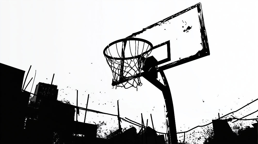 Urban basketball wallpaper design file showing detailed black and white street art pattern