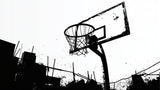 Urban basketball wallpaper design file showing detailed black and white street art pattern