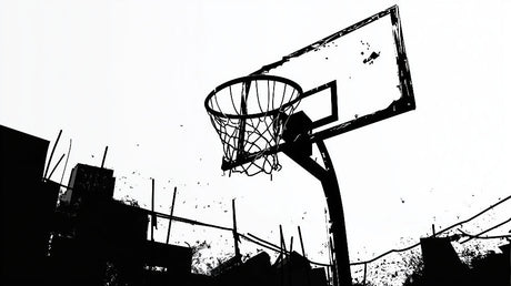 Urban basketball wallpaper design file showing detailed black and white street art pattern