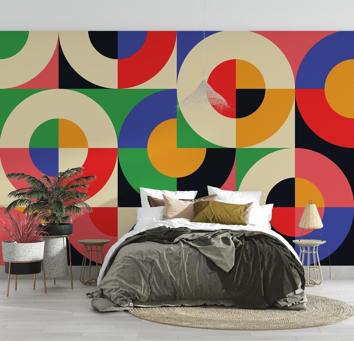 Geometric Mural Wallpaper | Bauhaus Colorful Circles Design