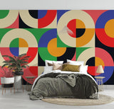 Geometric Mural Wallpaper | Bauhaus Colorful Circles Design
