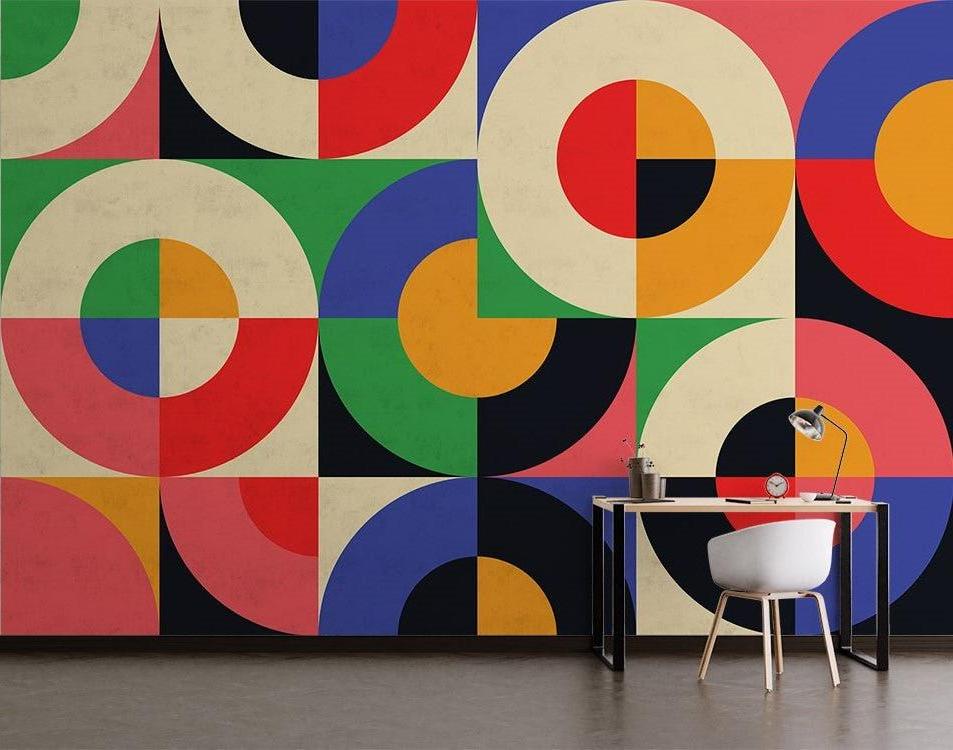 Geometric Mural Wallpaper | Bauhaus Colorful Circles Design
