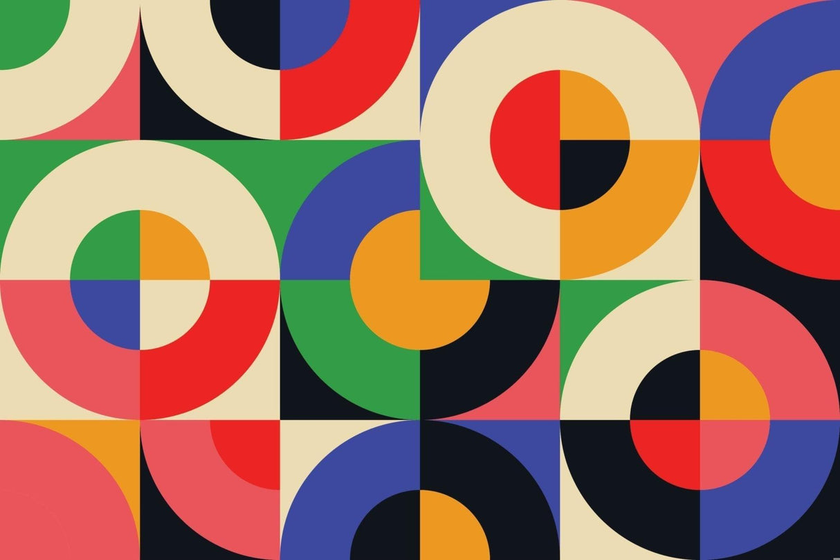 Geometric Mural Wallpaper | Bauhaus Colorful Circles Design