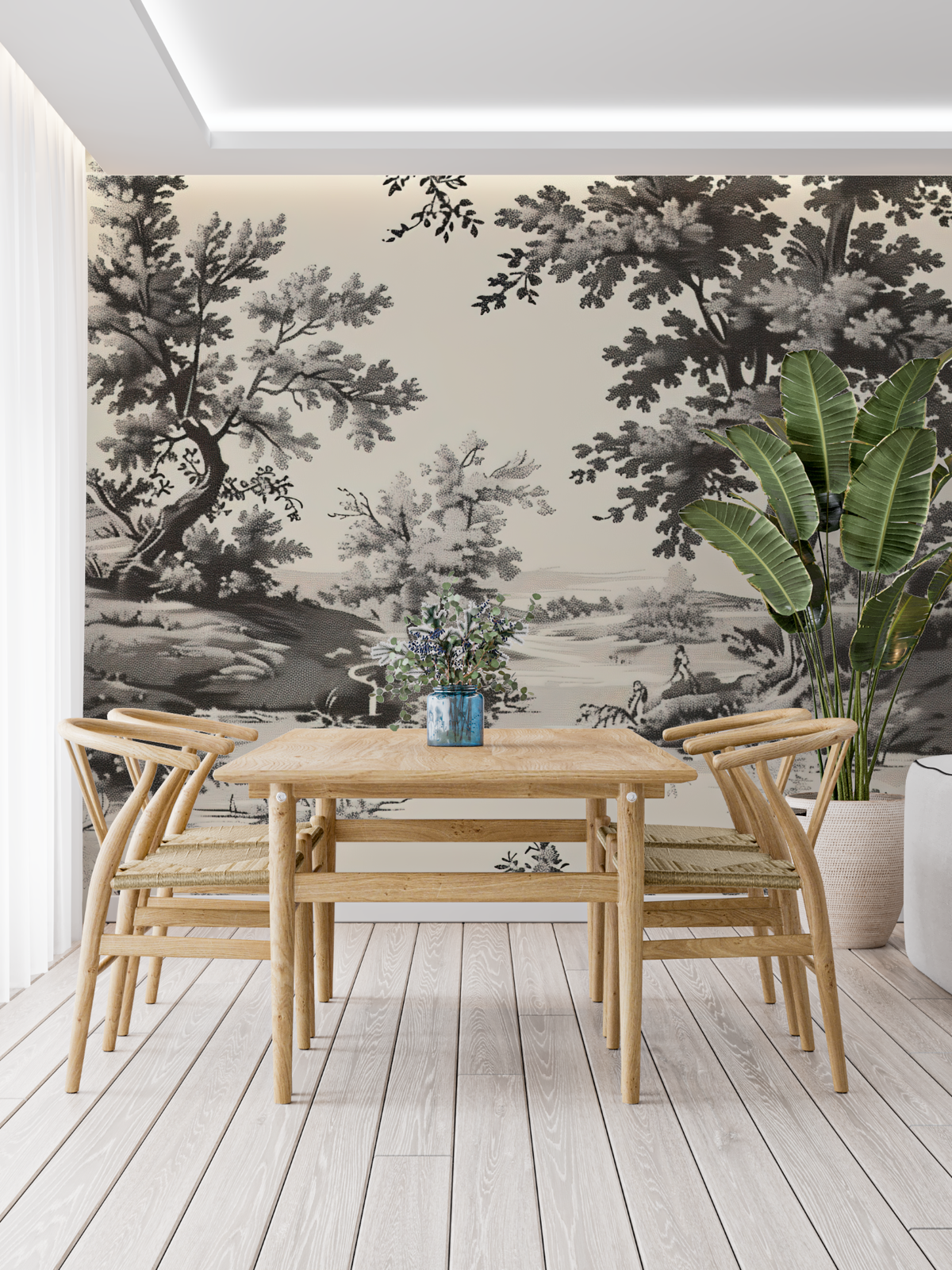 Forest Mural Wallpaper | Black and White Scenic Landscape