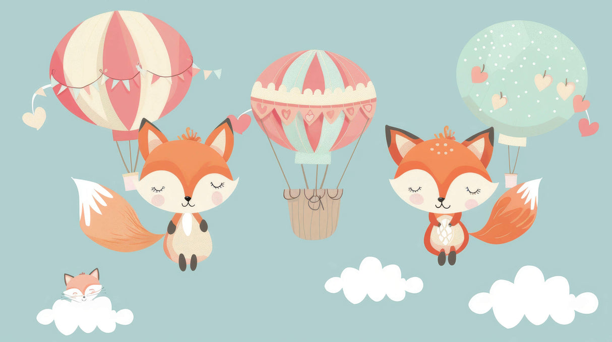 Forest Animals Mural Wallpaper | Fox and Hot Air Balloon Adventure