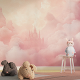 Princess Castle Mural Wallpaper | Dreamy Pink Clouds Fantasy