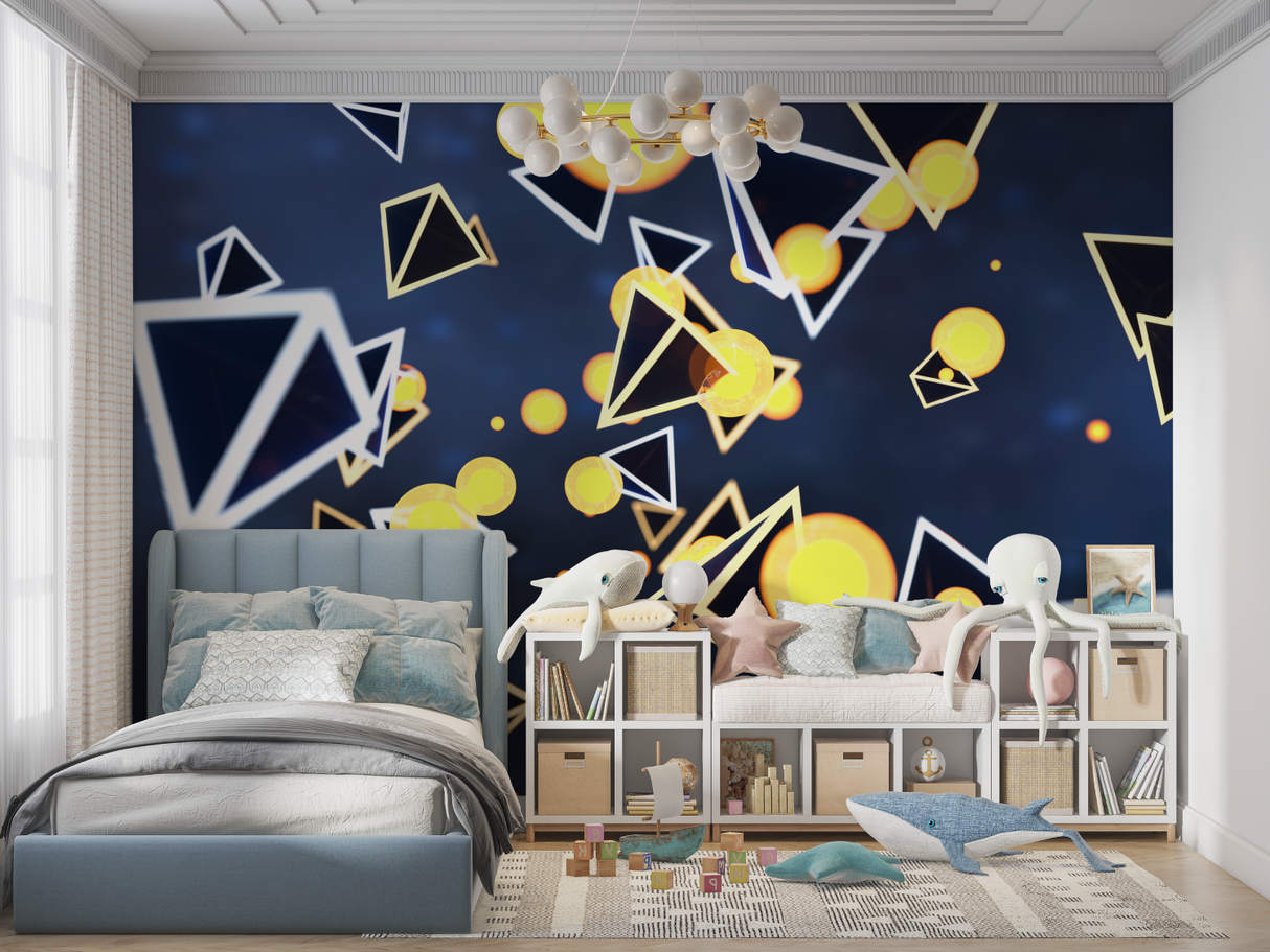 Geometric Mural Wallpaper | Modern Yellow and Navy Design