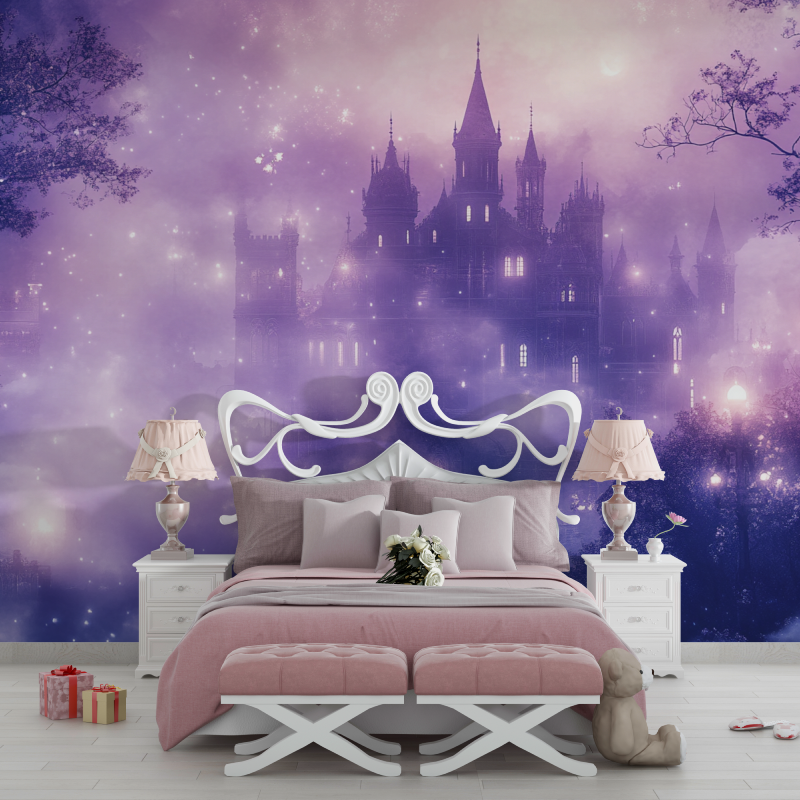 Castle Mural Wallpaper | Mystical Purple Night Sky