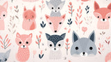 Forest Animals Mural Wallpaper | Pink and Grey Fox Pattern