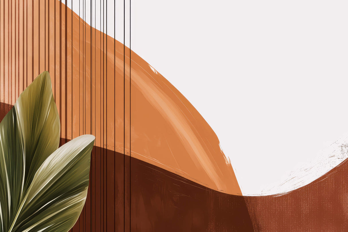 Abstract Mural Wallpaper | Modern Terracotta Curves with Lines