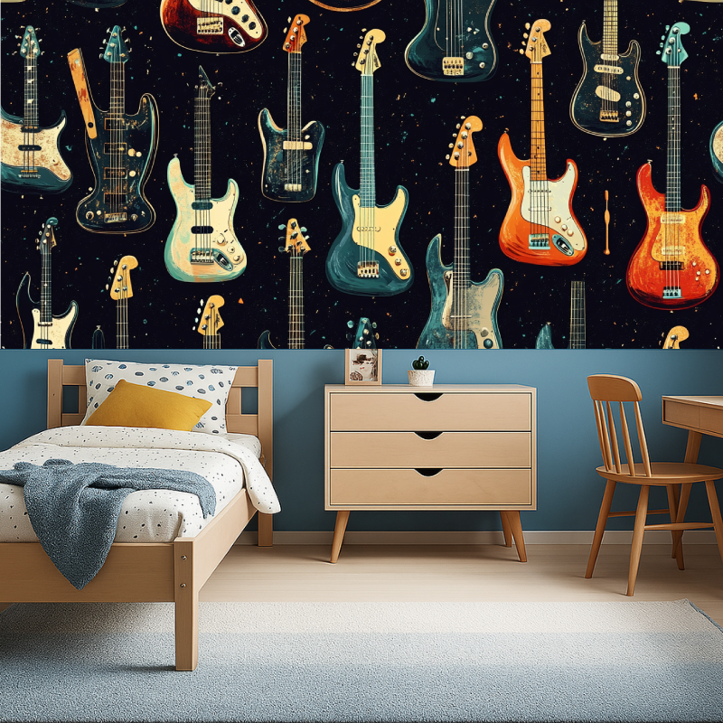 Music Mural Wallpaper | Electric Guitar Collection on Night Sky