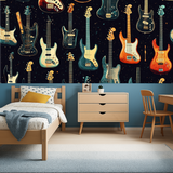 Music Mural Wallpaper | Electric Guitar Collection on Night Sky