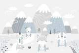 Mountain Mural Wallpaper | Scandinavian Winter Animals Scene