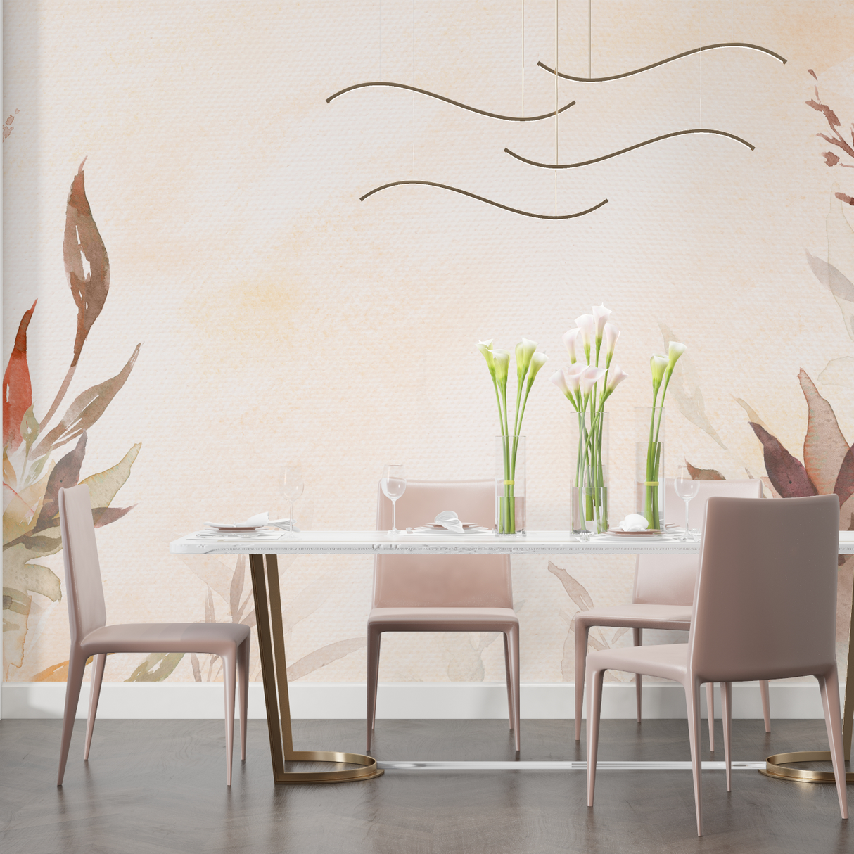 Watercolor Mural Wallpaper | Terracotta Leaves Design