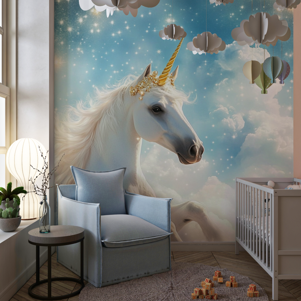 Unicorn Mural Wallpaper | Magical Sky with Golden Stars