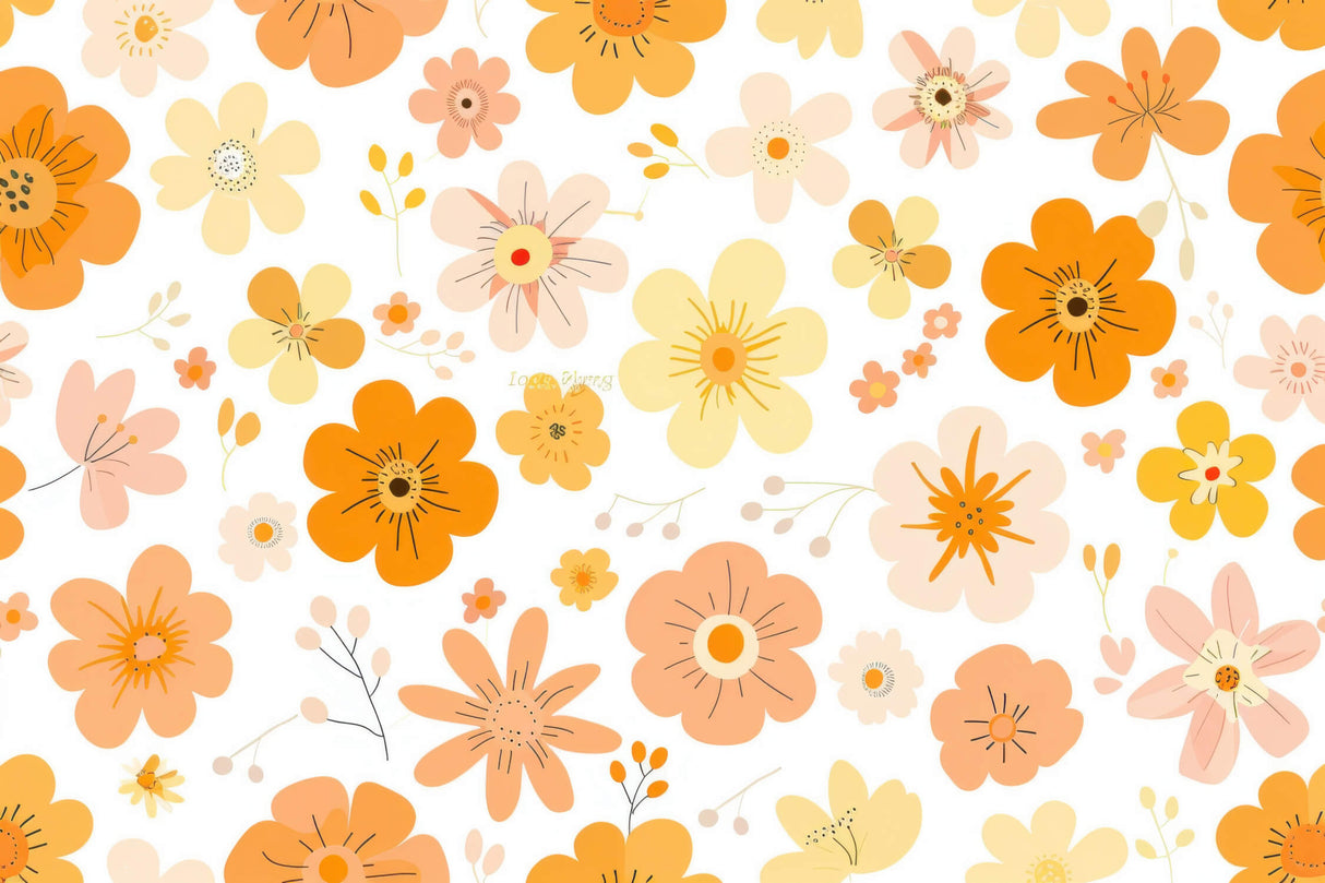 Floral Mural Wallpaper | Retro Orange and Yellow Blooms