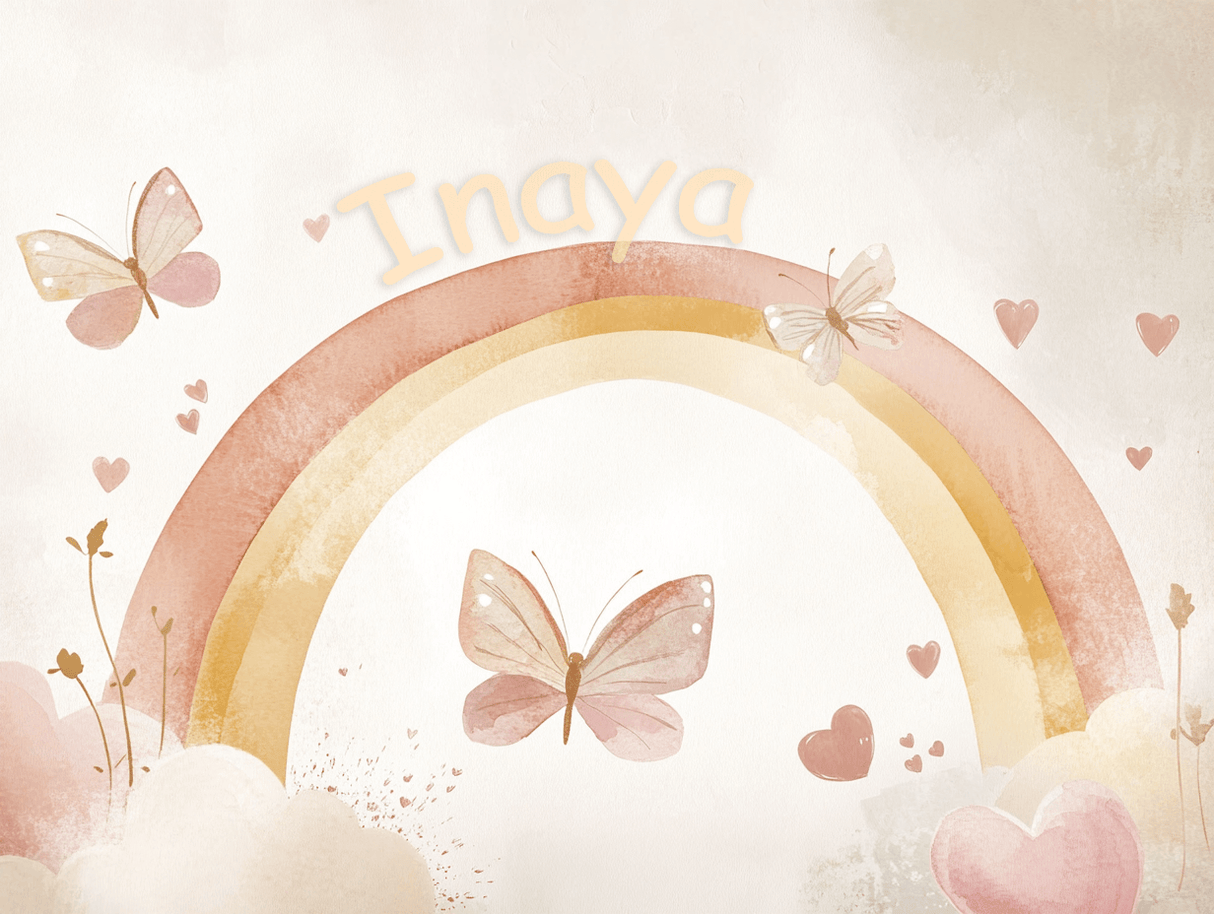 Rainbow Mural Wallpaper | Personalized Kids Name with Butterflies