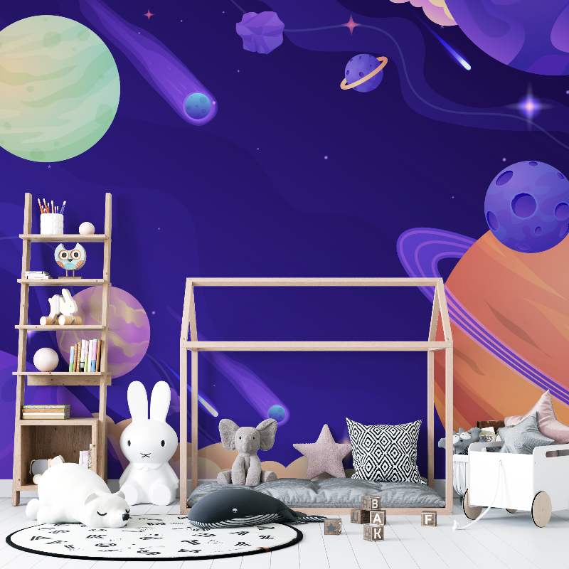 Space Mural Wallpaper | Cosmic Purple Galaxy with Planets