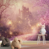 Castle Mural Wallpaper | Enchanted Pink Night Garden