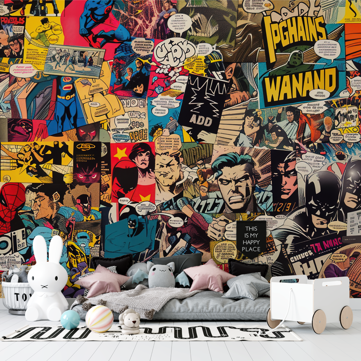 Comic Book Mural Wallpaper | Retro Superhero Collage Design
