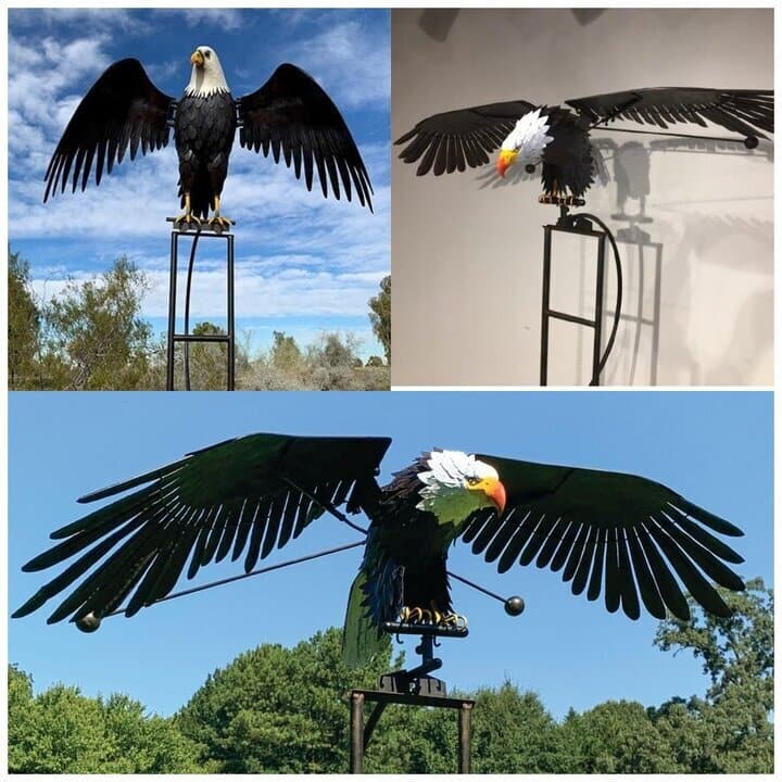 Garden Metal Eagle Windmill  Moving Wings Weather-Resistant Sculpture - Detailed view