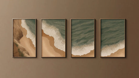 Beach wallpaper design file showing detailed aerial view of ocean waves meeting golden sand