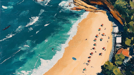 Beach scene wallpaper design file showing detailed aerial view of turquoise ocean meeting golden sandy shore