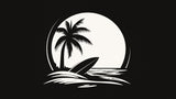 Beach scene wallpaper design file showing detailed black and white tropical sunset pattern with palm tree silhouette