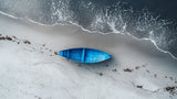 Blue boat on sandy shore design file showing detailed aerial beach view pattern