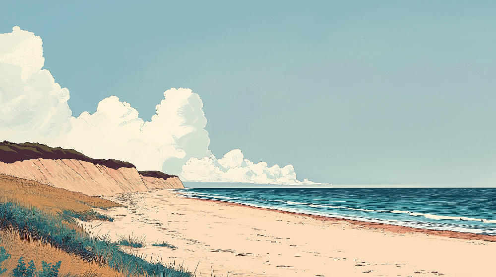 Beach mural wallpaper design file showing detailed coastal cliffs and turquoise ocean pattern