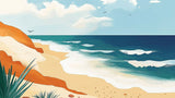 Beach wallpaper design file with detailed coastal cliffs and ocean waves pattern