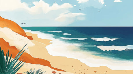 Beach wallpaper design file with detailed coastal cliffs and ocean waves pattern