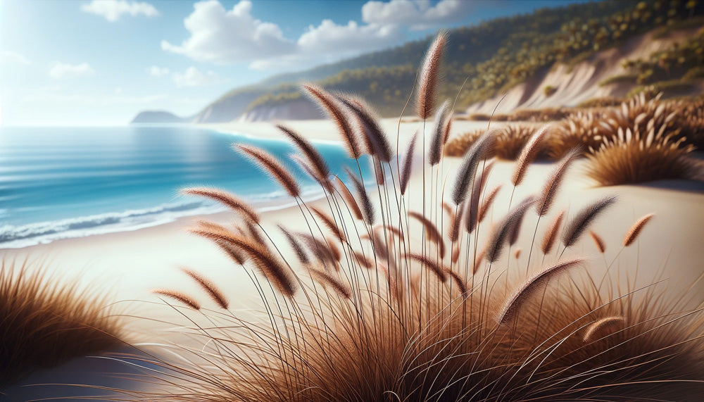 Coastal pampas grass paradise design file showing detailed beach scene with turquoise waters and golden grass