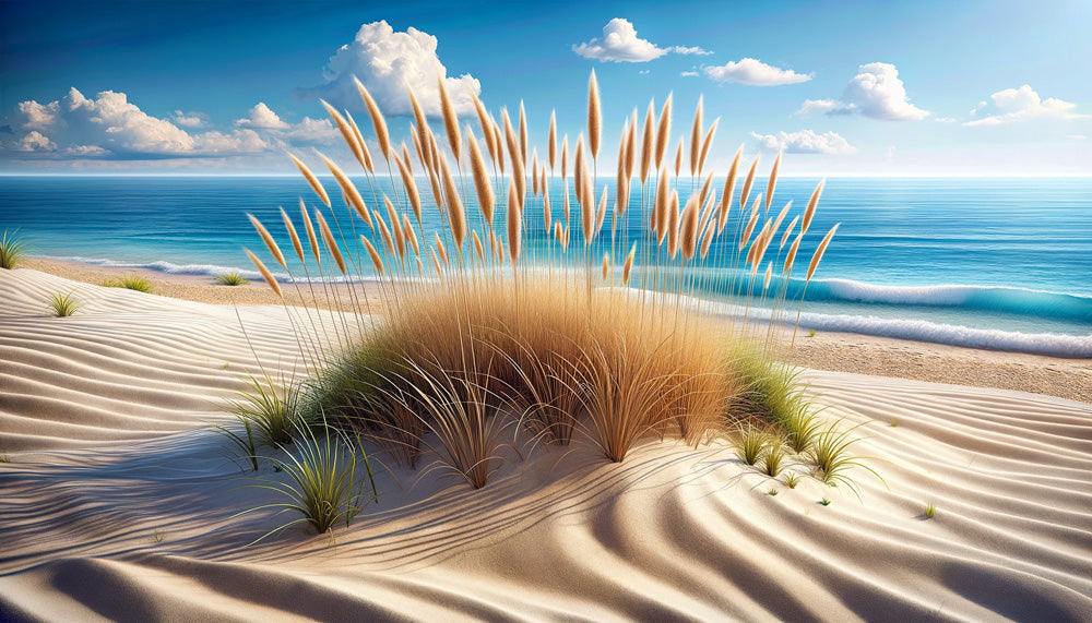 Beach wallpaper design file showing detailed pampas grass against ocean backdrop