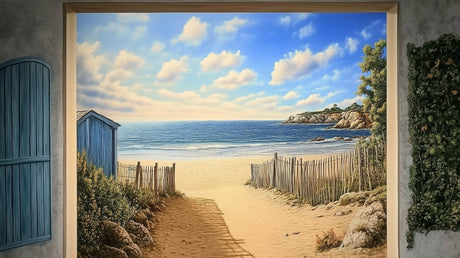 Beach path wallpaper design file showing detailed coastal scene with ocean view and sandy path