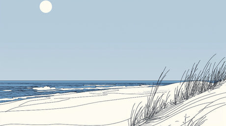 Minimalist beach line art design file showing gentle waves and dunes in elegant strokes