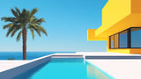Beach villa wallpaper design file showing detailed modern architecture with palm tree and pool pattern