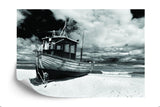 Monochrome fishing boat beach mural wallpaper design file showing detailed pattern and texture