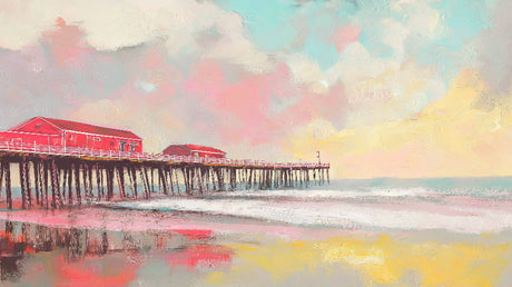 Beach pier wallpaper design file showing detailed pastel sunset and wooden pier pattern
