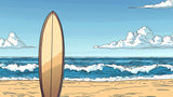 Beach wall mural design file showing detailed surfboard and rolling ocean waves pattern