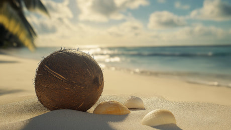 Tropical beach wallpaper design file showing detailed coconuts and seashells pattern