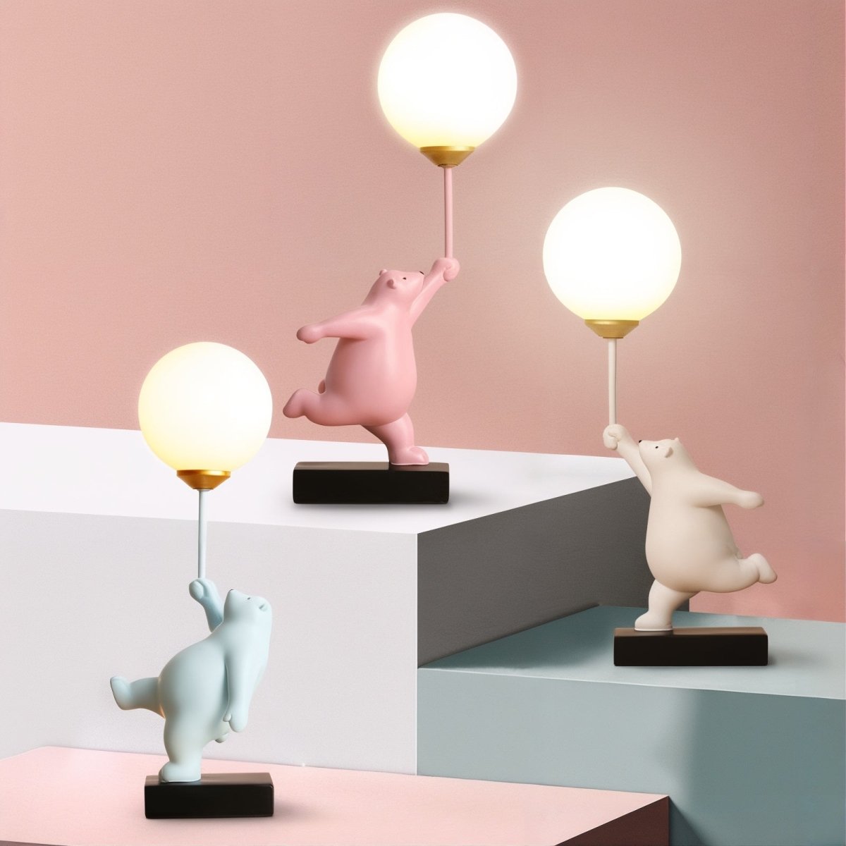 Kids Room Table Lamp  Playful Pink Bear Design - Detailed view