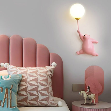 Kids Wall Lamp  Pink Bear Design With Globe Light - Product example