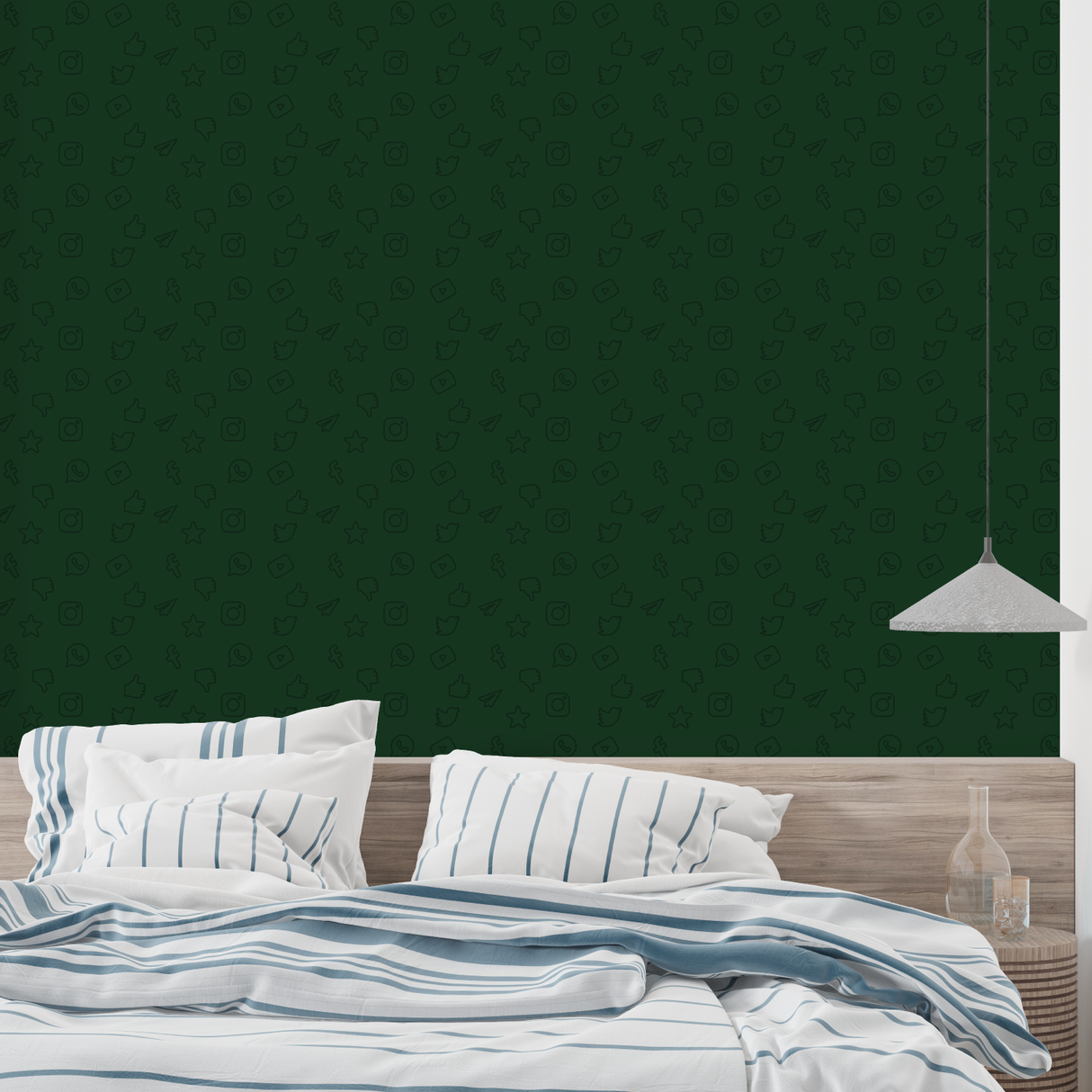 Social Media Mural Wallpaper | Green Pattern With Modern Icons