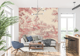 Toile de Jouy Mural Wallpaper | Classic French Countryside Scene in Red