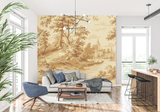 Vintage Mural Wallpaper | Classic Toile de Jouy Landscape in Gold