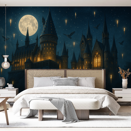 Fantasy Mural Wallpaper  Harry Potter Hogwarts Castle Night Scene - Premium wallpaper design showcase