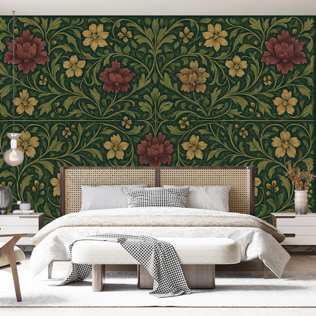 William Morris Vintage Mural Wallpaper  Classic Botanical Symphony Bedroom - Premium wallpaper design showcase